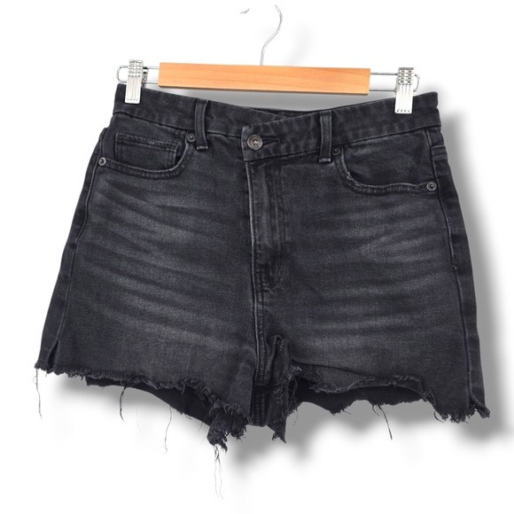American Eagle By Payless Pants - American Eagle Black Denim Curly Mom Shorts‎ Distressed Raw Hem Womens Size 4